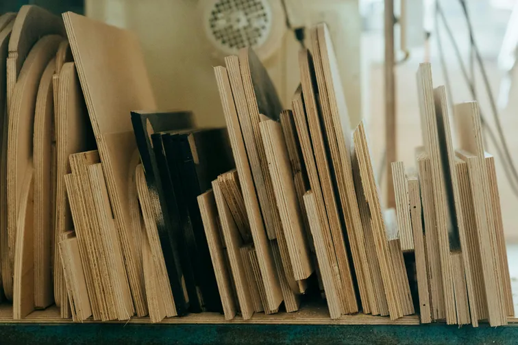 Shelf filled with plywood sheets